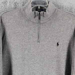 Polo Ralph Lauren Sweatshirt Mens XXL Gray Pullover 1/4 Zip Mock Neck Pony